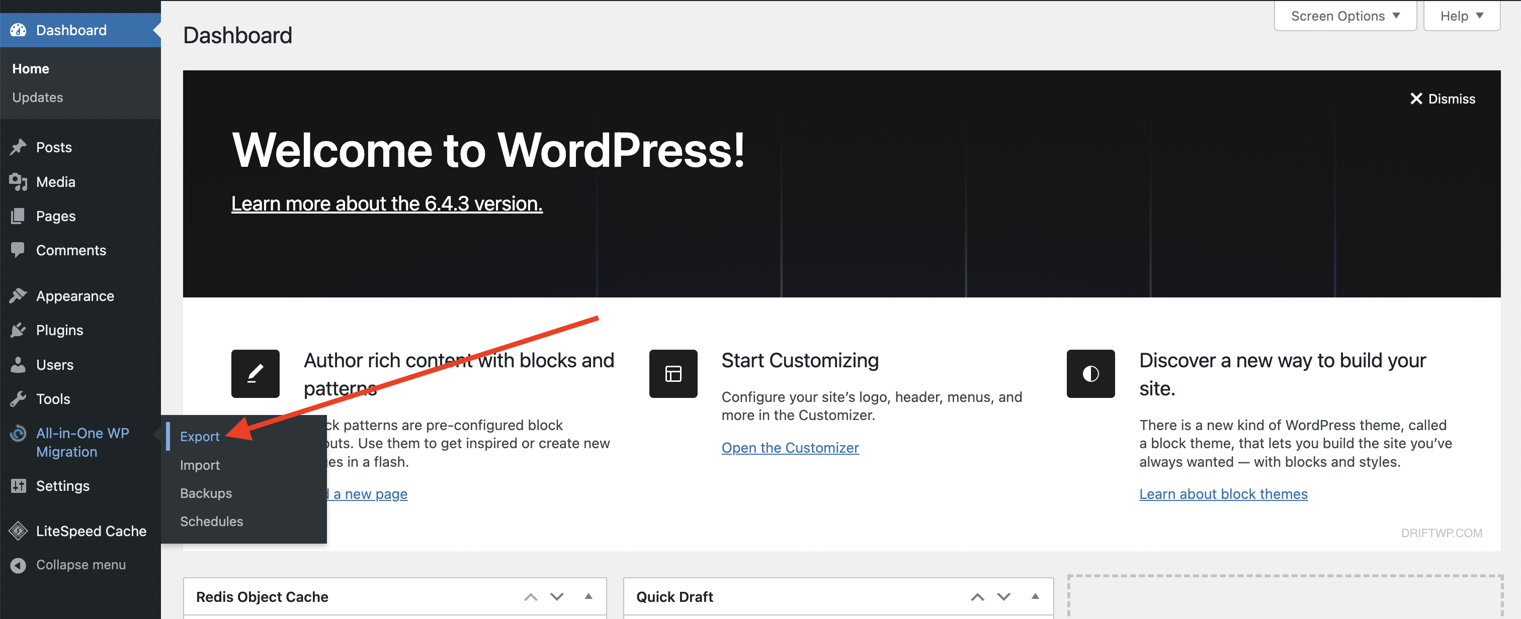 Export your WordPress website with the All-in-One WP Migration plugin.